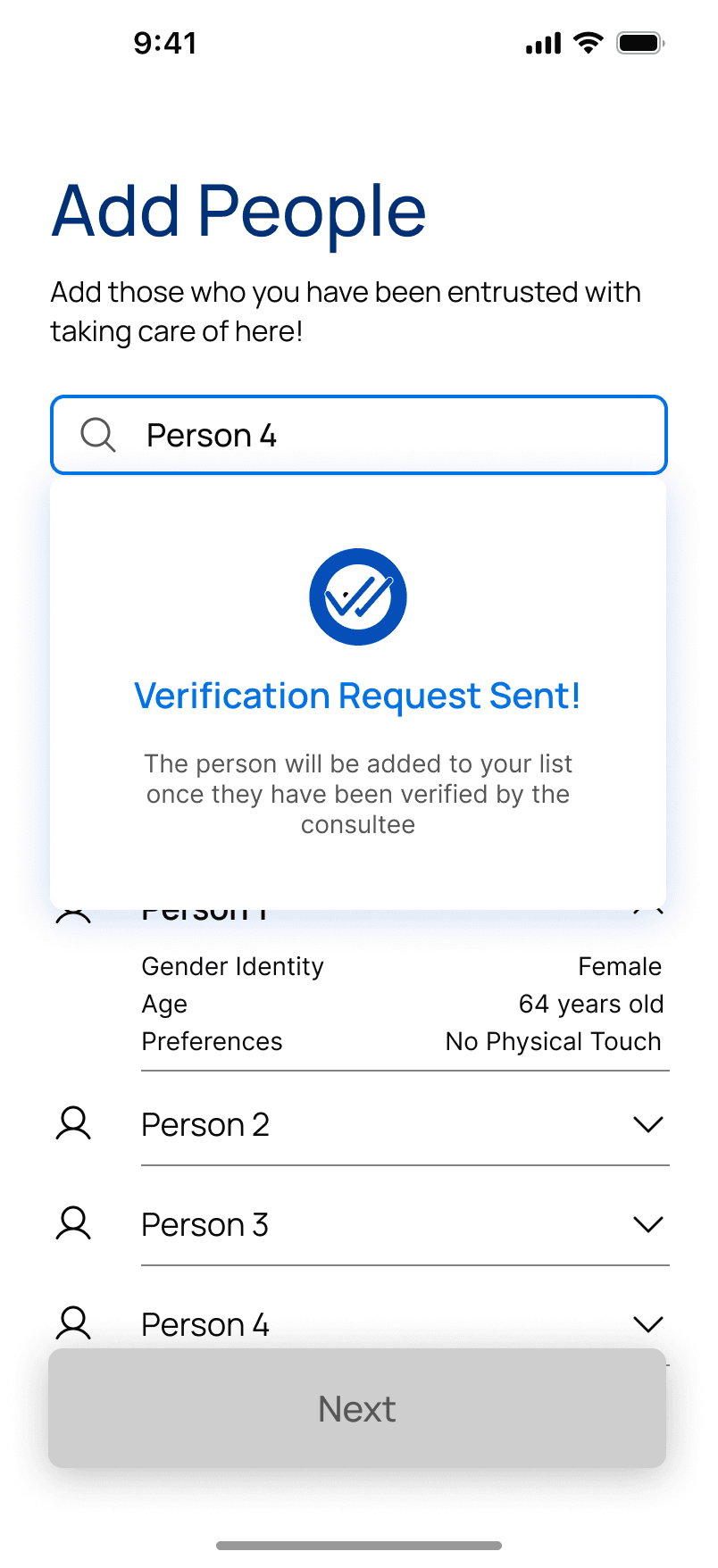 MEAD verification request confirmation