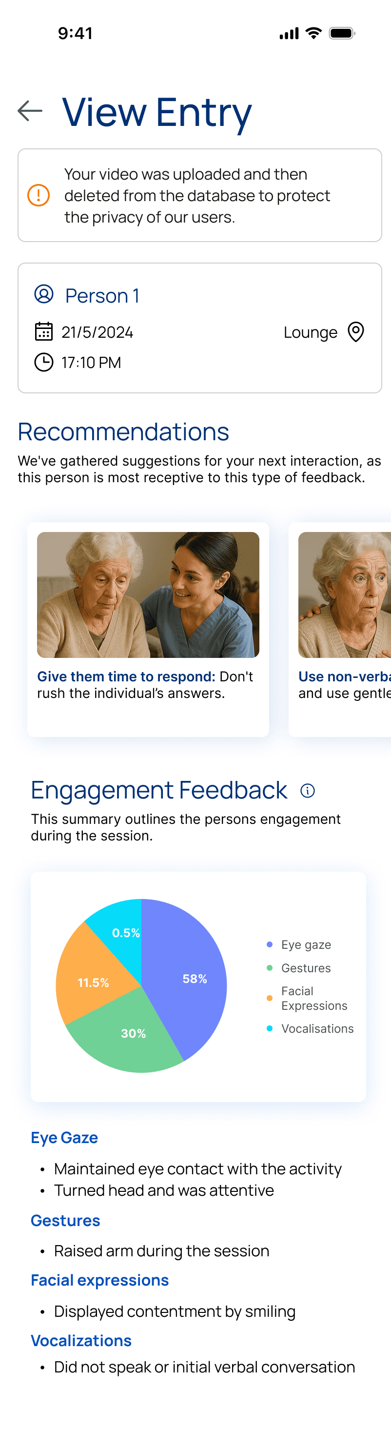 MEAD detailed entry showing recommendations and an engagement breakdown
