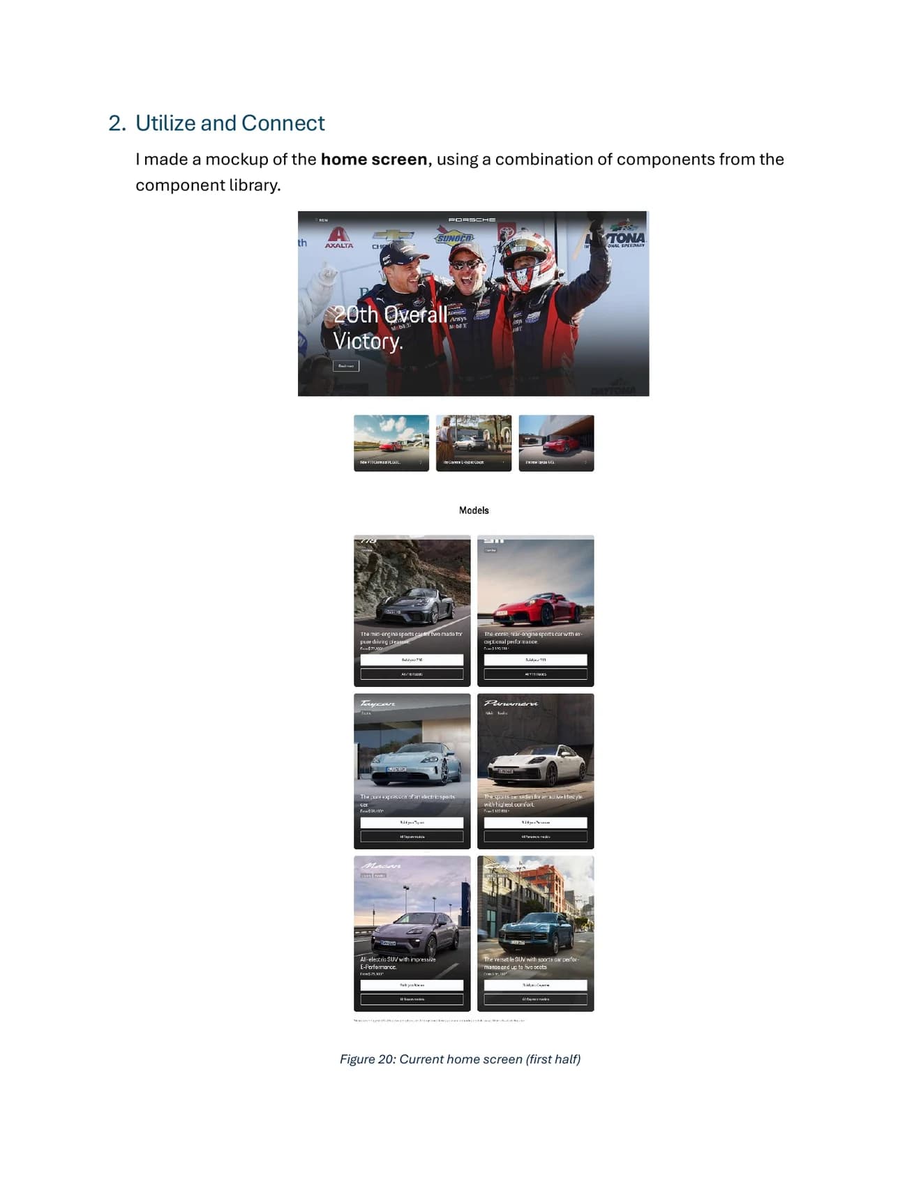 Assignment page showing the first half of Porsche's existing homepage