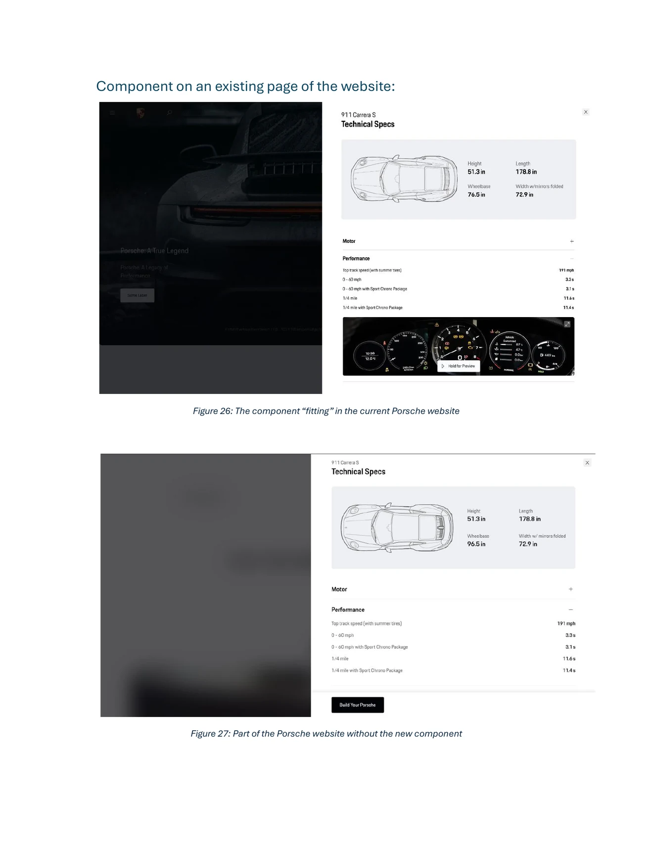 Assignment page placing the Experience Player inside a Porsche technical specification page